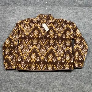 Wonderly Studio Womens XL Brown Geometric Ikat‎ Fleece Quarter Zip Pullover NWT